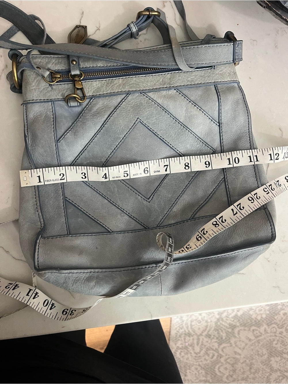 Lucky Brand Slate Blue Chevron Leather Crossbody with Brass Plaque